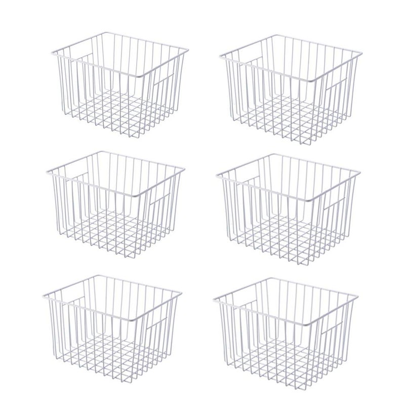 Slideep 11 Farmhouse Freezer Food Storage Organizer Baskets Modern Refrigerator Metal Wire Basket Bin with Builtin Handles for Kitchen Pantry Bathroom Cabinets White Set of 6