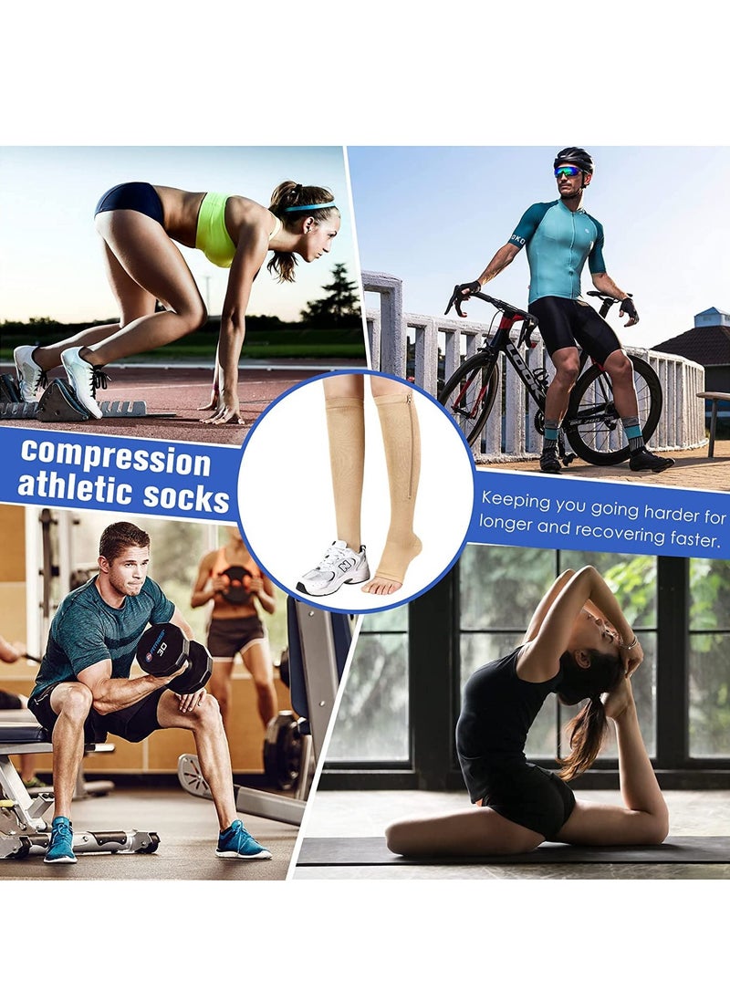 Generic 2 Pairs Compression Socks Open Toe Compression Stockings Knee High Socks with Zipper Compression Pantyhose 15-20mmHg for Improves Blood Circulation Prevents Leg Swelling (Beige)  - Image 5