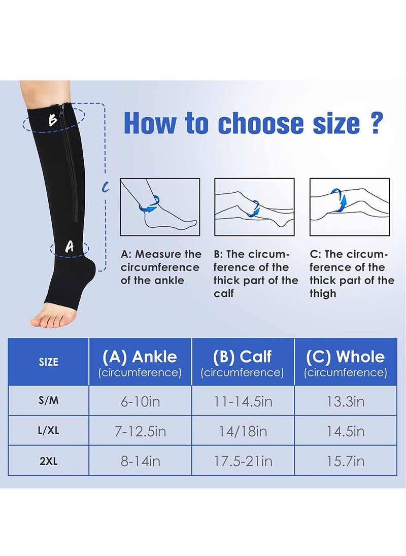 Generic 2 Pairs Compression Socks Open Toe Compression Stockings Knee High Socks with Zipper Compression Pantyhose 15-20mmHg for Improves Blood Circulation Prevents Leg Swelling (Beige)  - Image 4
