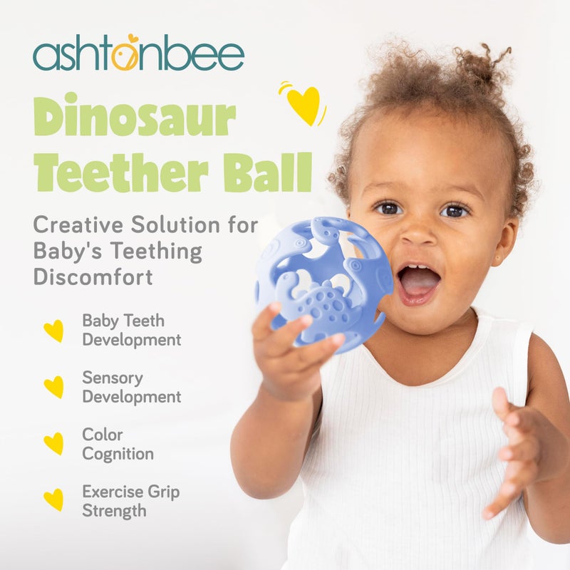 ashtonbee Dinosaur Teething Toys: Lightweight Soft Silicone Sensory Toys - Textured for Babies 0-18 Months - Easy to Clean, BPA-Free - Blueberry Blue - Image 2