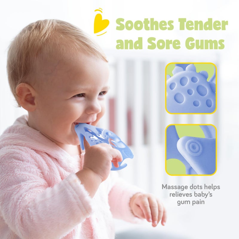 ashtonbee Dinosaur Teething Toys: Lightweight Soft Silicone Sensory Toys - Textured for Babies 0-18 Months - Easy to Clean, BPA-Free - Blueberry Blue - Image 5