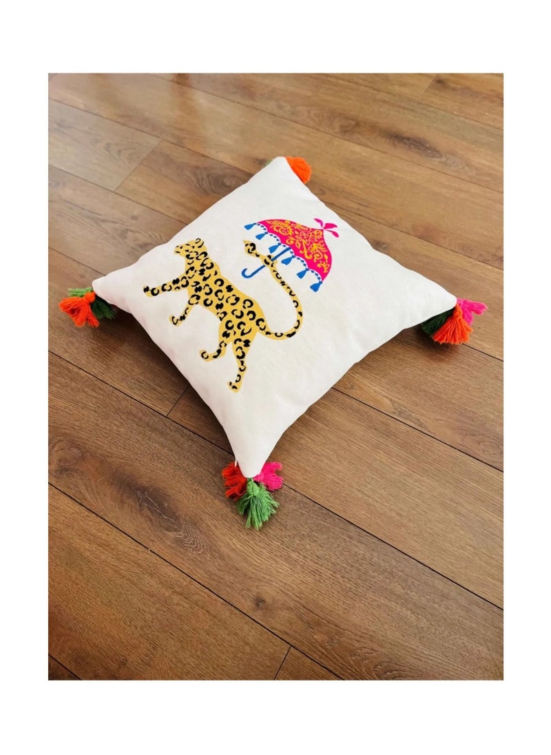 Generic - Decorative Leopard Patterned Cushion Cover | Safari Series Cream Linen Pillow Cover - Image 1