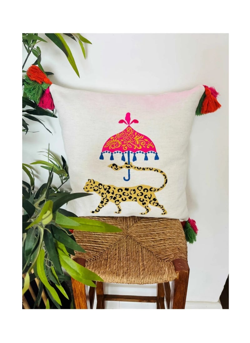 Generic - Decorative Leopard Patterned Cushion Cover | Safari Series Cream Linen Pillow Cover - Image 1