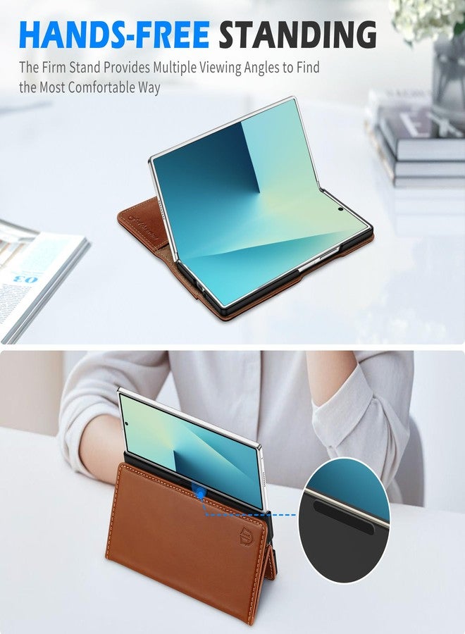 SHIELDON Genuine Leather Wallet Case for Galaxy Z Fold7 (8.0-inch) 2025, Card Holder, Viewing Stand, RFID Blocking, Shockproof, Magnetic Closure, Book Folio, Flip Cover - Retro Brown - Image 5