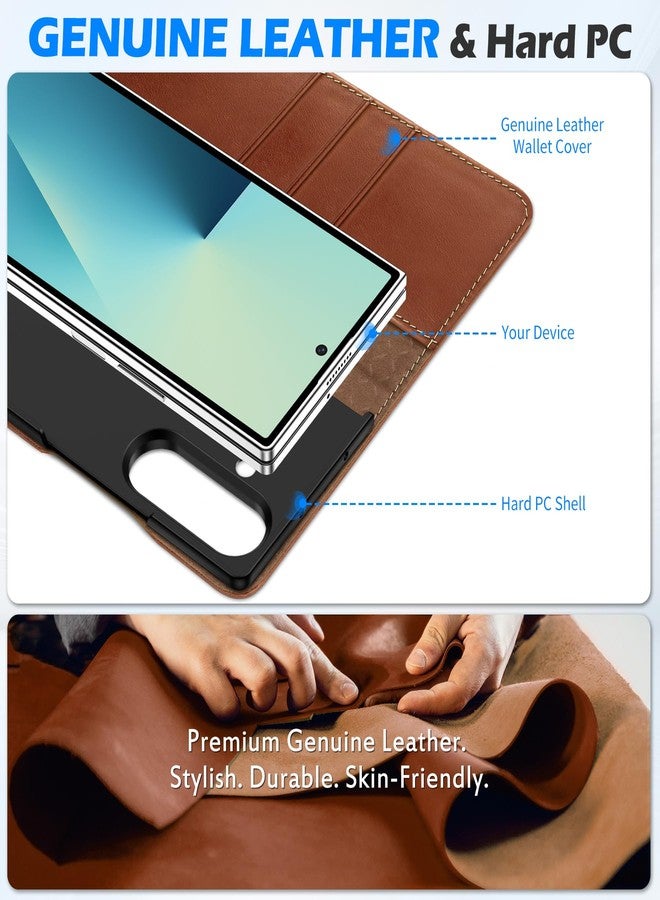SHIELDON Genuine Leather Wallet Case for Galaxy Z Fold7 (8.0-inch) 2025, Card Holder, Viewing Stand, RFID Blocking, Shockproof, Magnetic Closure, Book Folio, Flip Cover - Retro Brown - Image 3