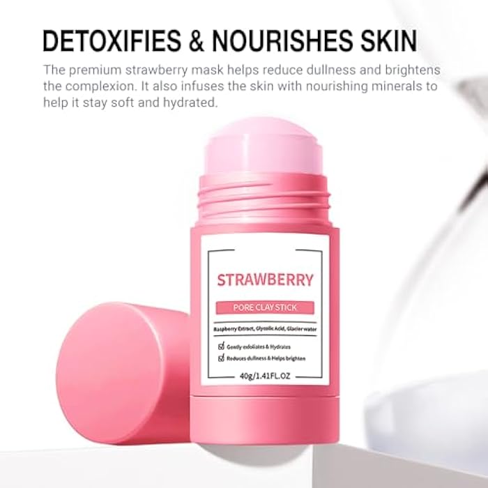 FeiCuiYun Clay Mask For Face Skincare, Blackhead Remover Face Mask with Strawberry Extract, Deep Pore Cleansing, Moisturizing, Skincare Facial Mask for Refining Pores and Controlling Oil, 40g/1.35oz - Image 5