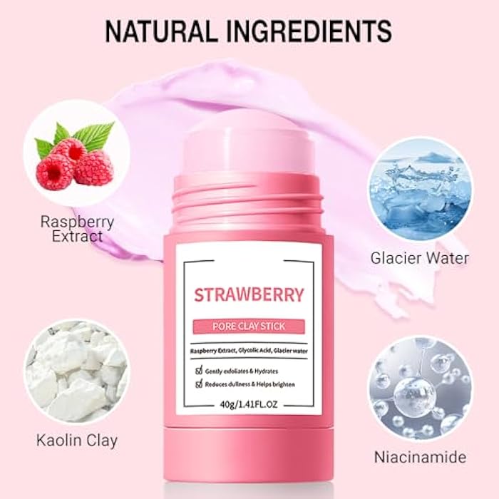 FeiCuiYun Clay Mask For Face Skincare, Blackhead Remover Face Mask with Strawberry Extract, Deep Pore Cleansing, Moisturizing, Skincare Facial Mask for Refining Pores and Controlling Oil, 40g/1.35oz - Image 3