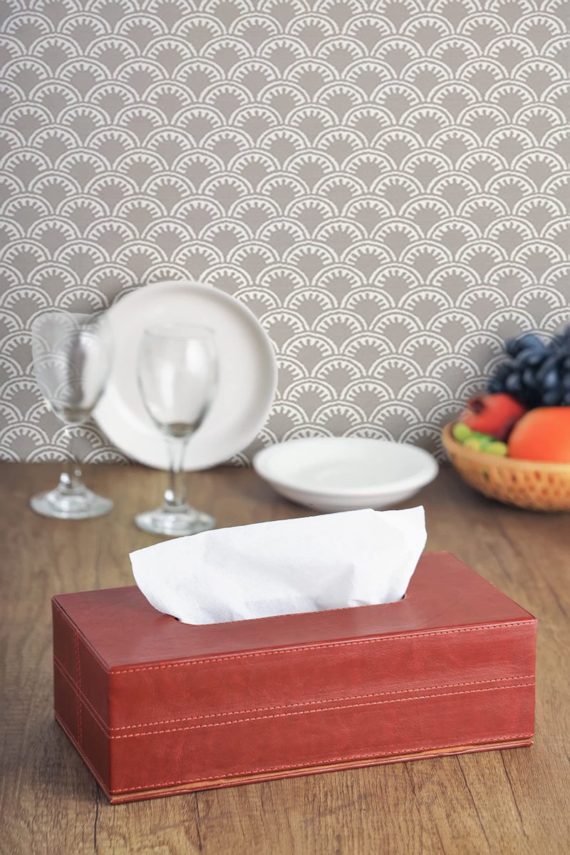 RICHTER Leatherette Brown Tissue Box Holder/Cover - Image 1