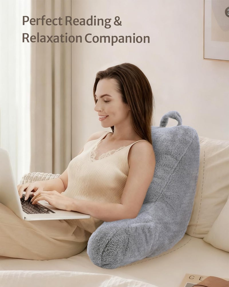 Blissful Diary Plush Velvet Reading Pillow for Kids/Teens/Adults, Back Rest Pillow for Sitting Up in Bed with Shredded Memory Foam, Includes Arms and Washable Cover, Light Gray - Image 2