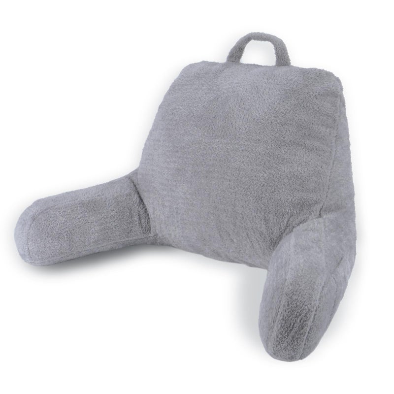Blissful Diary Plush Velvet Reading Pillow for Kids/Teens/Adults, Back Rest Pillow for Sitting Up in Bed with Shredded Memory Foam, Includes Arms and Washable Cover, Light Gray - Image 1