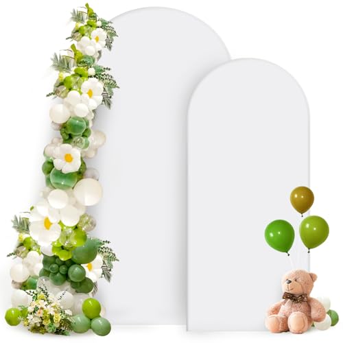 Hemmotop White Arch Backdrop Cover Set 7.2 ft, 6 ft, 2 Sided Stretchy Spandex Fitted Balloon Arch Stand Backdrop for Wedding, Birthday Party, Baby Shower - Image 1