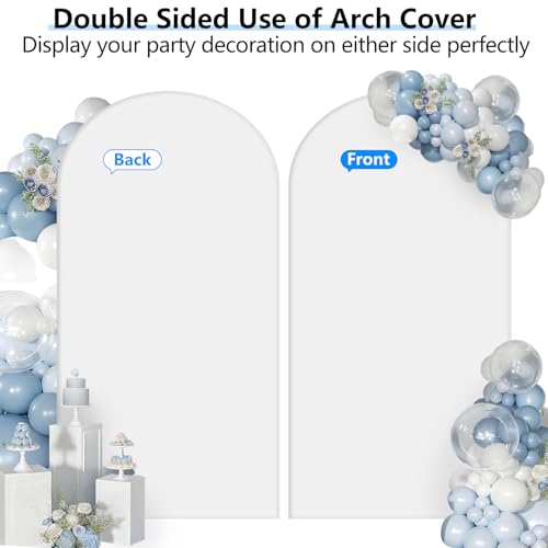 Hemmotop White Arch Backdrop Cover Set 7.2 ft, 6 ft, 2 Sided Stretchy Spandex Fitted Balloon Arch Stand Backdrop for Wedding, Birthday Party, Baby Shower - Image 5