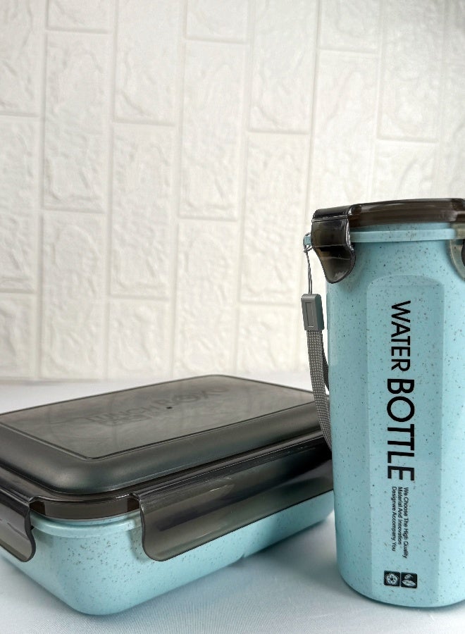 توشيونيكس طقم صندوق غداء سعة 1.2 لتر مع كوب زجاجة ماء سعة 500 مل - صندوق وجبات بينتو بثلاثة أقسام، وملعقة وكوب - آمن للاستخدام في الفريزر، مانع للتسرب ومحكم الإغلاق مع ثلاثة أقسام، خالٍ من مادة BPA، خفيف الوزن، متين وقابل لإعادة التدوير، مناسب للكبار والصغار - للمنزل، المكتب، المدرسة، الحضانة، السفر - 19×13×5 سم - Image 2