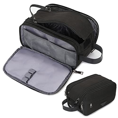 CROCOD Mens Toiletry Bag Travel Leather Toiletry Organizer Dopp Kit for Men Water-resistant Shaving Bag for Bathroom (Black) - Image 1