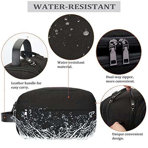 CROCOD Mens Toiletry Bag Travel Leather Toiletry Organizer Dopp Kit for Men Water-resistant Shaving Bag for Bathroom (Black) - Image 2