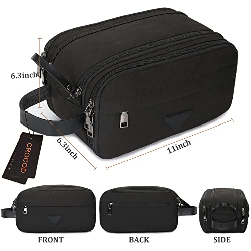 CROCOD Mens Toiletry Bag Travel Leather Toiletry Organizer Dopp Kit for Men Water-resistant Shaving Bag for Bathroom (Black) - Image 4