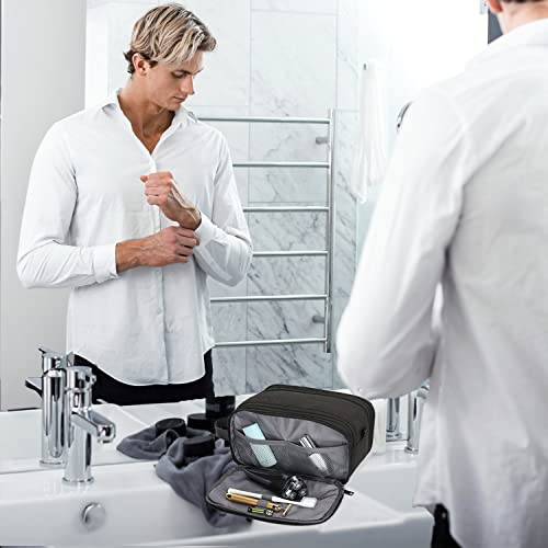 CROCOD Mens Toiletry Bag Travel Leather Toiletry Organizer Dopp Kit for Men Water-resistant Shaving Bag for Bathroom (Black) - Image 5