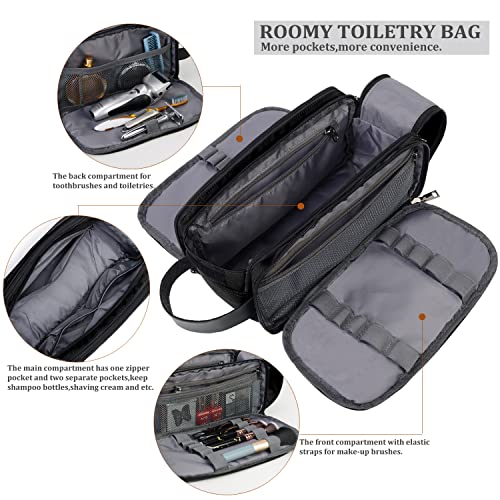 CROCOD Mens Toiletry Bag Travel Leather Toiletry Organizer Dopp Kit for Men Water-resistant Shaving Bag for Bathroom (Black) - Image 3