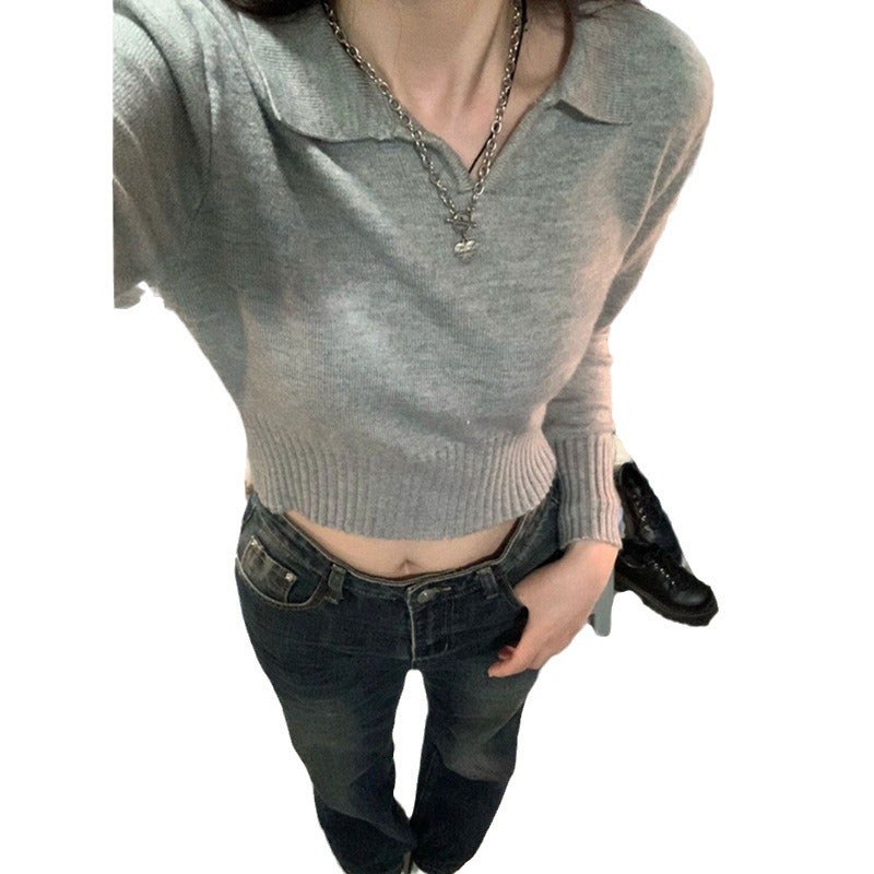 2023 Autumn and Winter New Womens Gentle Style Soft Waxy Milk Style Small Base Grey Knitted Sweater Inner Top Light gray - Image 5