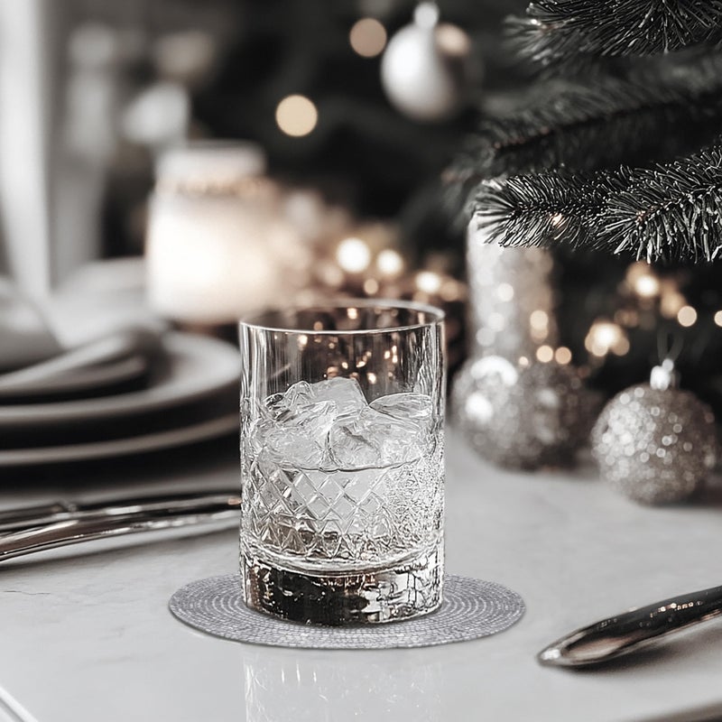 COTTON CRAFT Glitz Handmade Beaded Bar Drink Tabletop Protection Coasters - Set of 8 - Halloween Harvest Autumn Fall Thanksgiving Holiday Christmas Xmas Celebration Festive Party - 4 in Round - Silver - Image 4