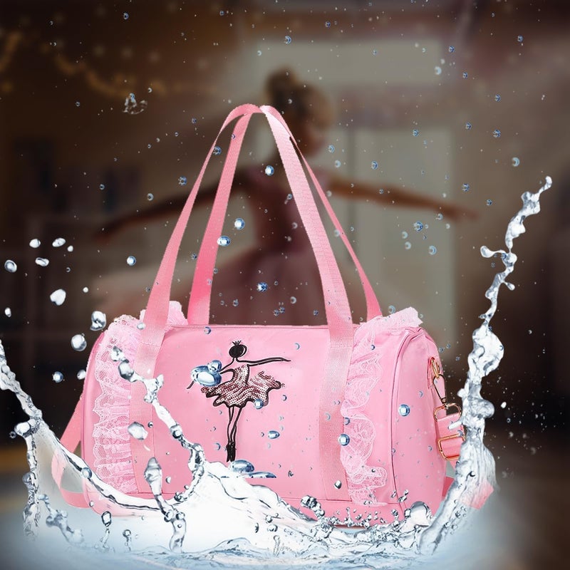 Dorlubel Store Cute Ballet Dance Bag Gym Travel Duffle Bag for Girls Tutu Dress Bag with Key Chain for Girls (Pink2 of Short Mesh) - Image 5