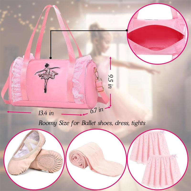 Dorlubel Store Cute Ballet Dance Bag Gym Travel Duffle Bag for Girls Tutu Dress Bag with Key Chain for Girls (Pink2 of Short Mesh) - Image 3