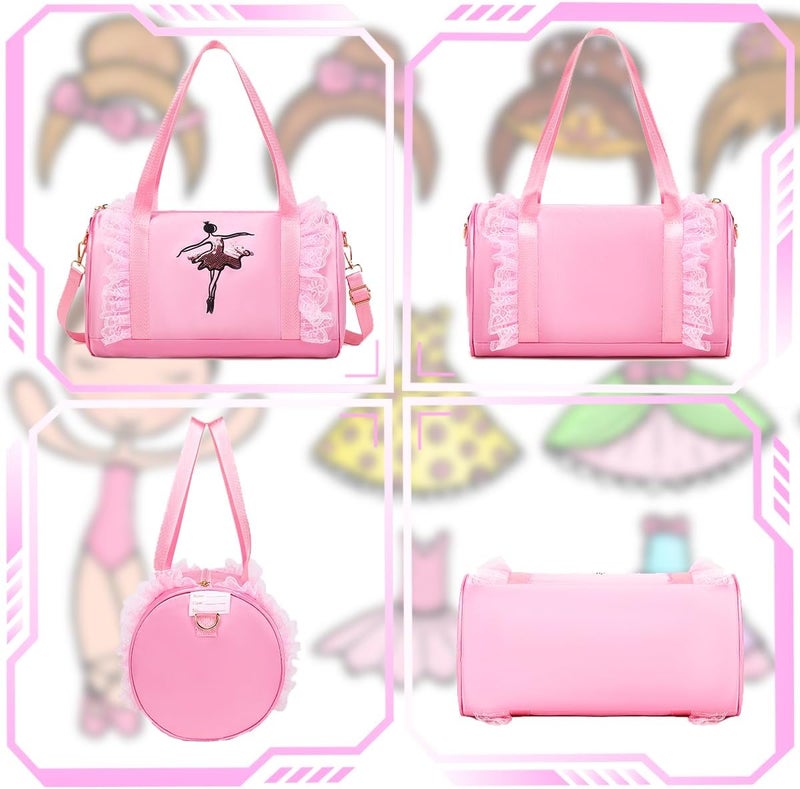 Dorlubel Store Cute Ballet Dance Bag Gym Travel Duffle Bag for Girls Tutu Dress Bag with Key Chain for Girls (Pink2 of Short Mesh) - Image 2