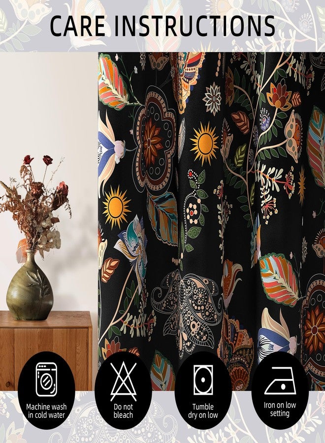 XiDi Black Dark Floral Curtains 84 Inches Long 2 Panels 100% Blackout Patterned Curtains Decorative Thermal Insulated Luxury Vintage Flower Botanical Printed Drapes Grommet for Living Room Bedroom - Image 5