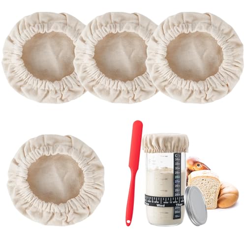 ZUAWAE Handmade Cotton Cloth Covers  4pc Reusable Sourdough Jar Cover Fits Jars 34 Inch - Image 1