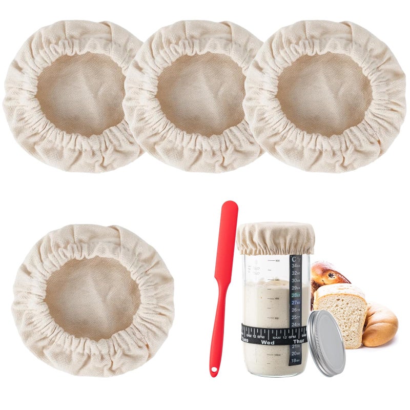 ZUAWAE Handmade Cotton Cloth Covers  4pc Reusable Sourdough Jar Cover Fits Jars 34 Inch - Image 3