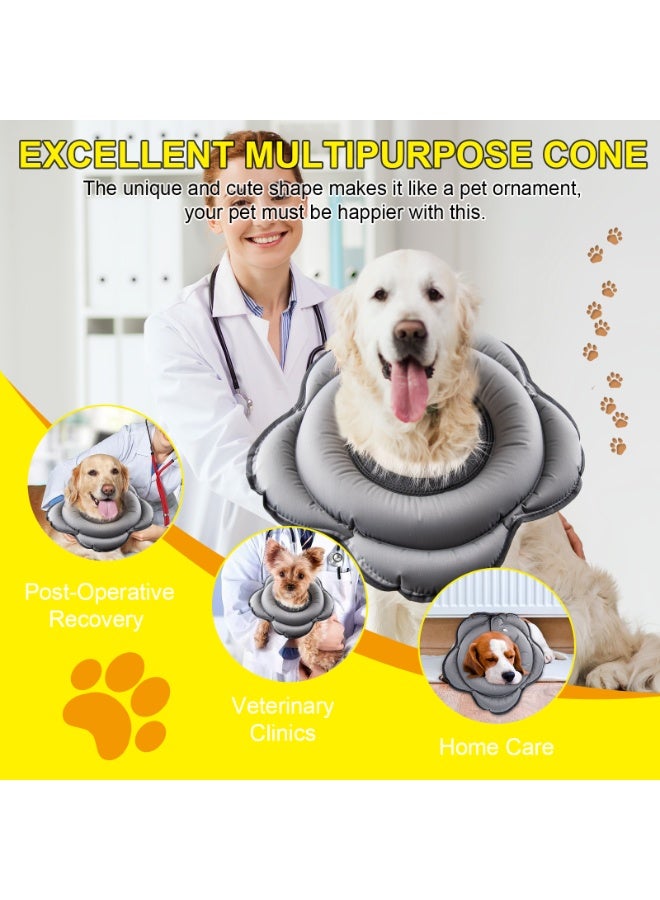 Premium Inflatable Dog Collar - L Size For Large Dogs | 360° Vision Safety | Anti-Lick TPU Fabric | Easy-Adjust Drawstring | Postoperative Care & Home Use | Breathable Fast-Dry Design | Comfortable Eating/Sleeping Aid - Gray Color - Image 2