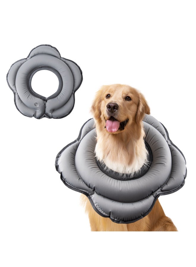 Premium Inflatable Dog Collar - L Size For Large Dogs | 360° Vision Safety | Anti-Lick TPU Fabric | Easy-Adjust Drawstring | Postoperative Care & Home Use | Breathable Fast-Dry Design | Comfortable Eating/Sleeping Aid - Gray Color - Image 1
