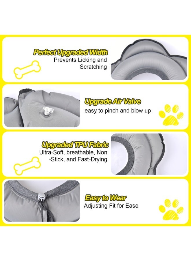 Premium Inflatable Dog Collar - L Size For Large Dogs | 360° Vision Safety | Anti-Lick TPU Fabric | Easy-Adjust Drawstring | Postoperative Care & Home Use | Breathable Fast-Dry Design | Comfortable Eating/Sleeping Aid - Gray Color - Image 4