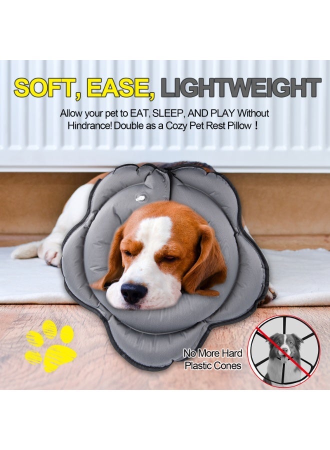 Premium Inflatable Dog Collar - L Size For Large Dogs | 360° Vision Safety | Anti-Lick TPU Fabric | Easy-Adjust Drawstring | Postoperative Care & Home Use | Breathable Fast-Dry Design | Comfortable Eating/Sleeping Aid - Gray Color - Image 3