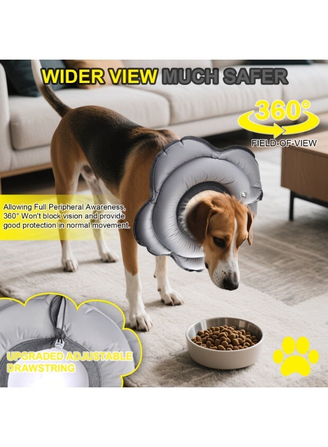 Premium Inflatable Dog Collar - L Size For Large Dogs | 360° Vision Safety | Anti-Lick TPU Fabric | Easy-Adjust Drawstring | Postoperative Care & Home Use | Breathable Fast-Dry Design | Comfortable Eating/Sleeping Aid - Gray Color - Image 5
