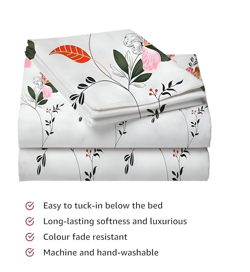 STARNSTYLE Polycotton 220 TC Floral Printed King Size Double Bedsheet with 2 Pillow Covers, (90 x 90 Inches,) - Image 4
