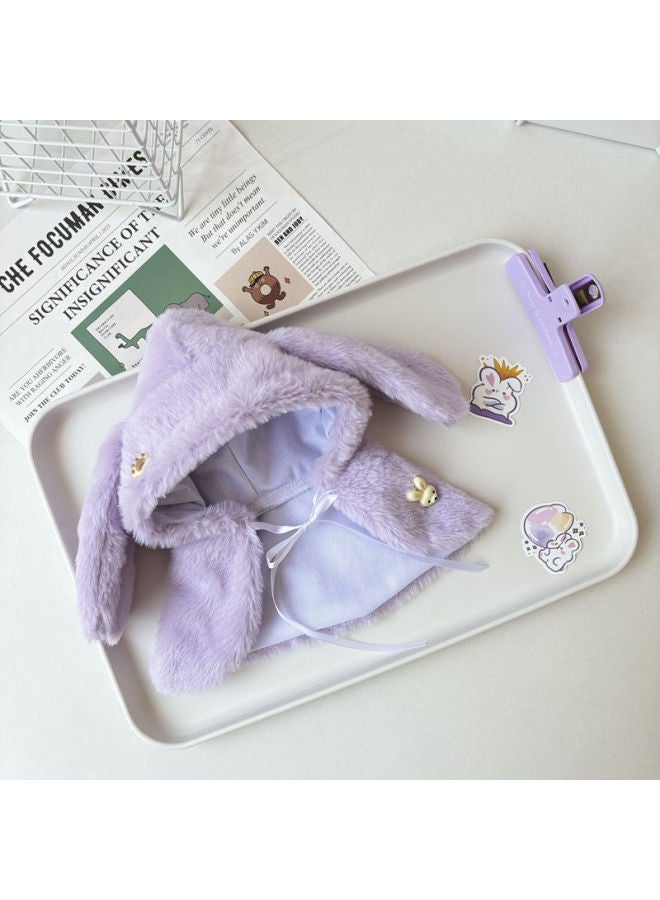 Loquat Rabbit Fur  Cloak Cloak 20cm Cotton Doll Doll Cloak Attributeless Daily Doll Replacement-Color:Rabbit Ears Cloak--lilac-Height:Suitable For 20cm Doll - Image 1