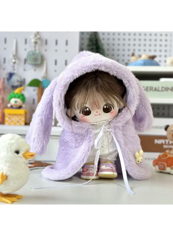 Loquat Rabbit Fur  Cloak Cloak 20cm Cotton Doll Doll Cloak Attributeless Daily Doll Replacement-Color:Rabbit Ears Cloak--lilac-Height:Suitable For 20cm Doll - Image 2