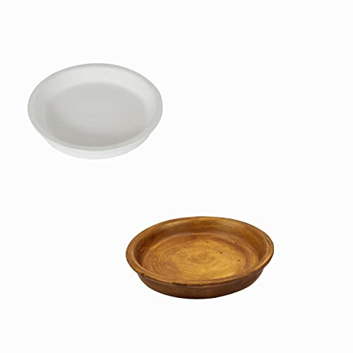 Lasaki Round Ceramic Trays (Plates Saucers) for Pots, planters, Flower, Succulent(4 inch,Set of 2) White+Antique R4(Plants not Included) - Image 1