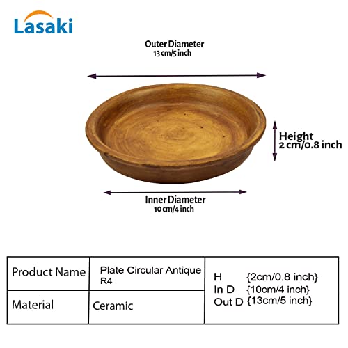 Lasaki Round Ceramic Trays (Plates Saucers) for Pots, planters, Flower, Succulent(4 inch,Set of 2) White+Antique R4(Plants not Included) - Image 2