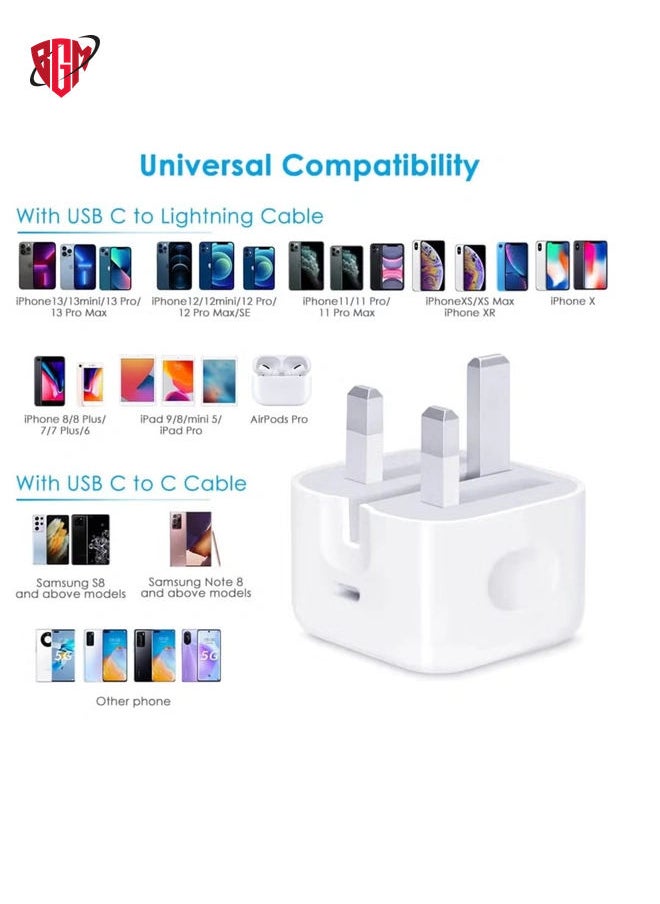 BGM Phone 20W Charger Apple MFi Certified‘ USB C Plug Fast Charge and USB C to Lightning Cable 2M PD Power Adapter Compatible with iPhone 13 Pro Max 13 12 SE2020 11 XR XS Max X 8 Plus iPad Pro Air Mini  - Image 2