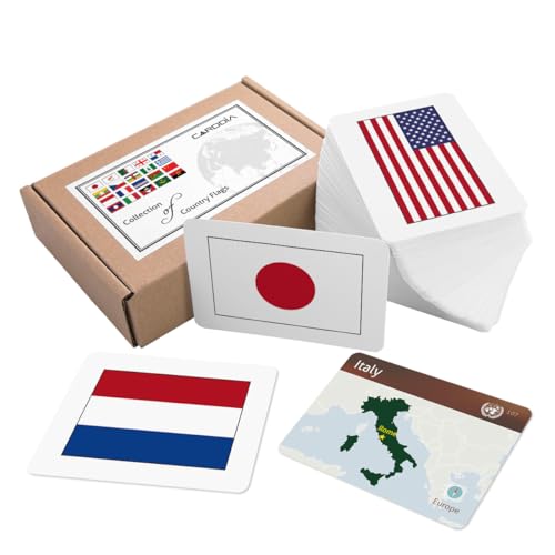 CARDDIA | مجموعة بطاقات تعليمية لعلم الدول | 242 علم مع أسماء الدول، أشكال الأراضي، العواصم والقارات | متينة وقابلة للحمل | مثالية كهدية جغرافية - Image 1
