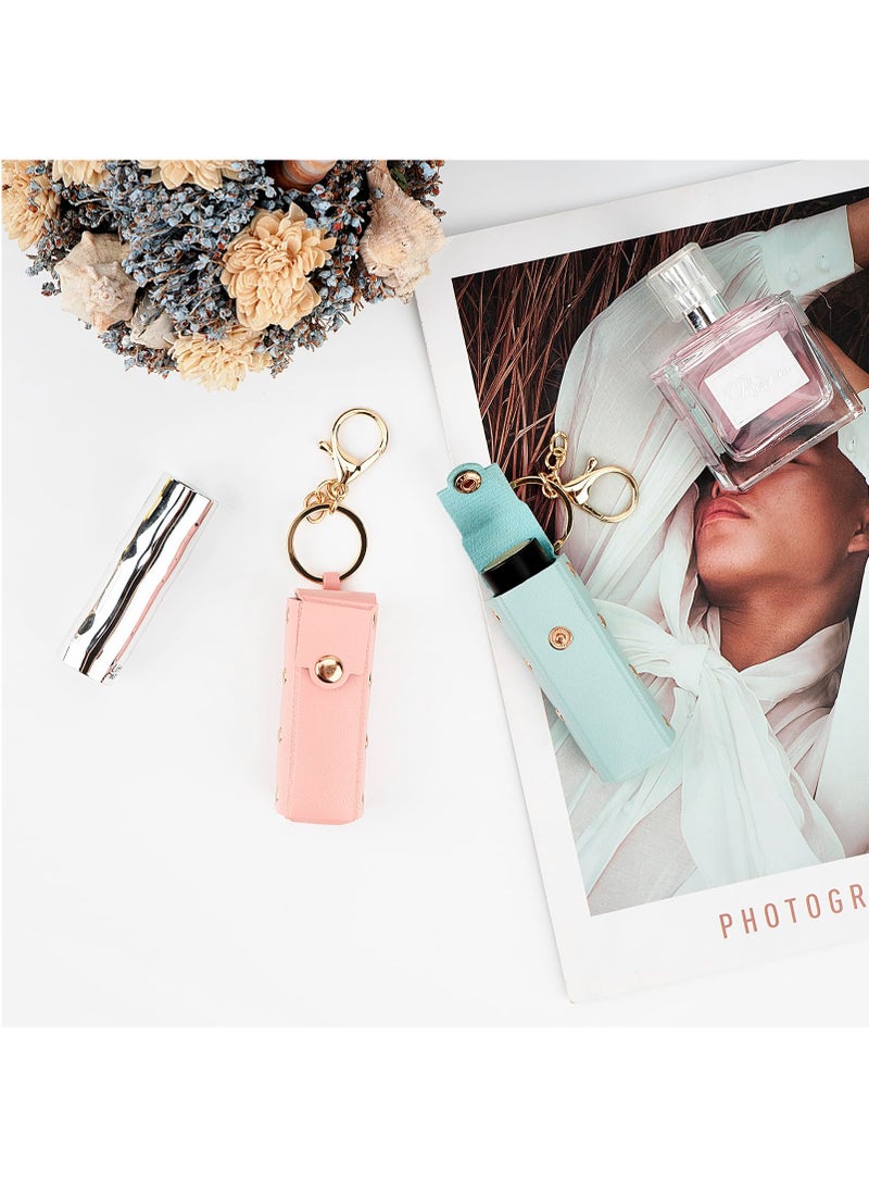 عبوة من 2 حقيبة أحمر شفاه محمولة على شكل سلسلة مفاتيح باللون الأخضر والوردي - Image 1