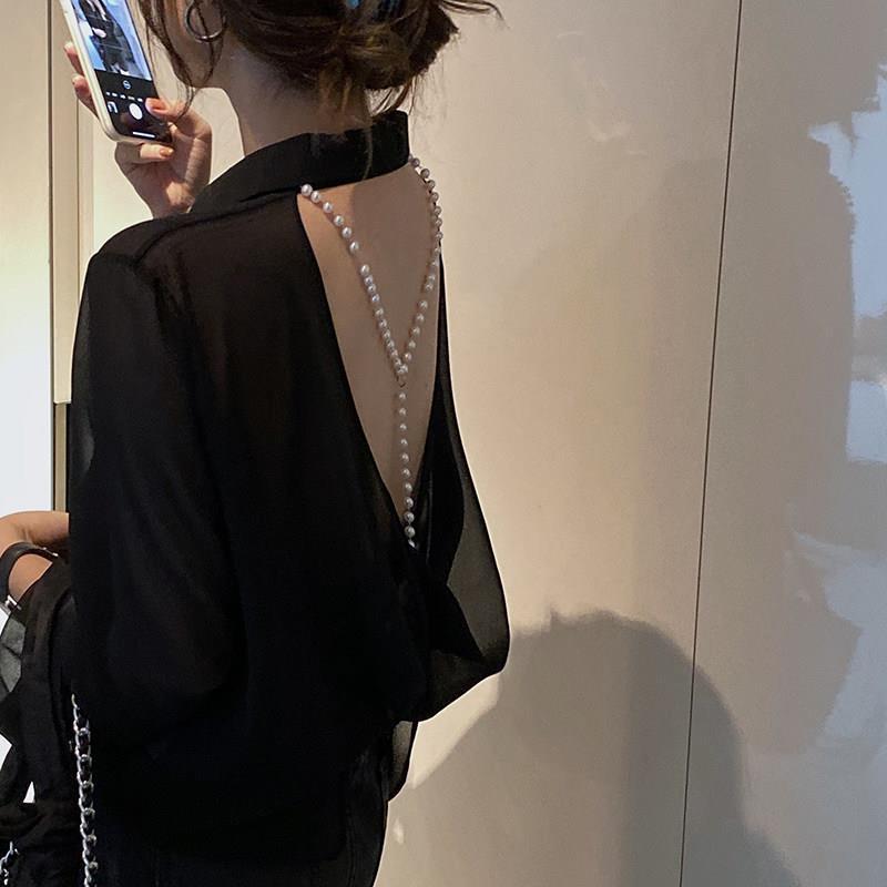 White Backless Sun Protection Shirt Thin Coat for Women Summer Loose Outer Air-Conditioned Cardigan Fairy Sun Protection Clothing for Women Breathable Black [authentic mall product] [free small gift with order]