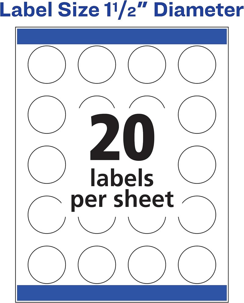 AVERY Round Labels, White, 1-1/2" | Sure Feed Technology | Permanent Adhesive | 400 Labels, Pack of 5 - Image 5