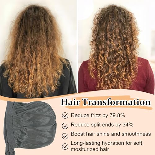 Ababalaya 2PCS Silky Satin Lined Turban for Women Mens Halo Turban PRE-Tied Beanie Hats Silky Lined Durag Sleeping Bonnet Sleep Cap, Black&Grey - Image 3