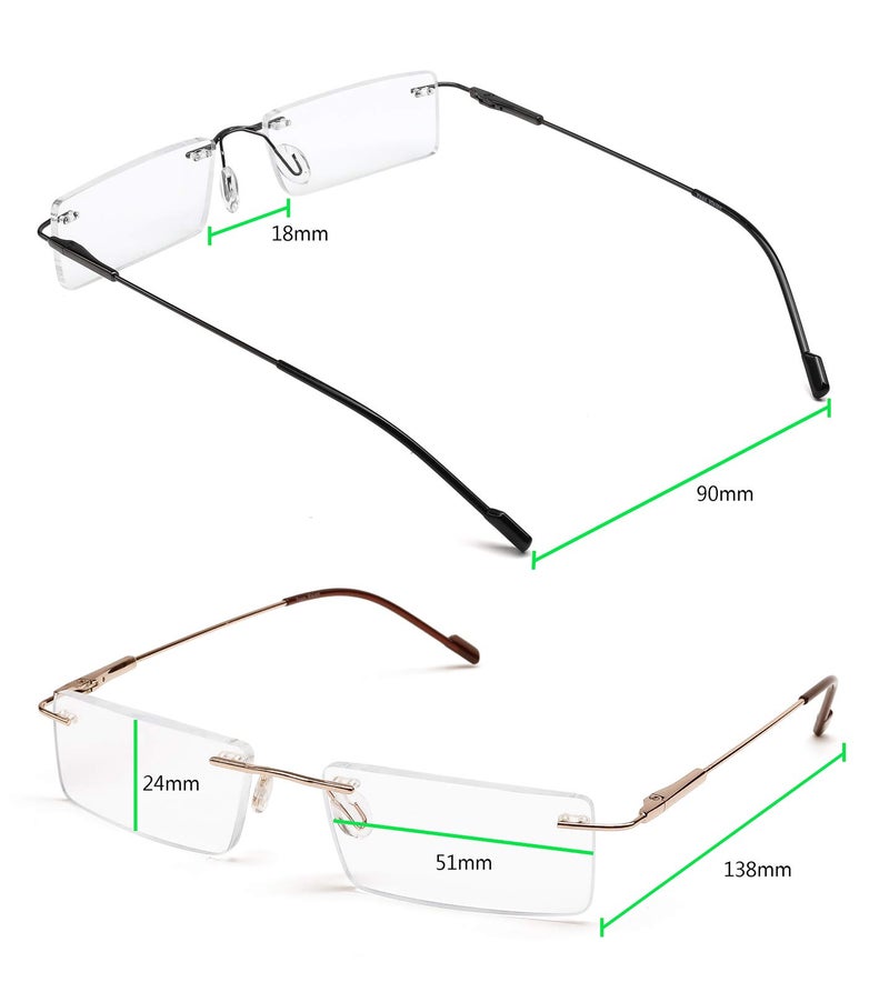 Success Eyewear Reading Glasses 2 Pair Rimless Ultra Lightweight Readers for Men and Women Set of Gunmetal and Shiny Gold 1.75 - Image 3