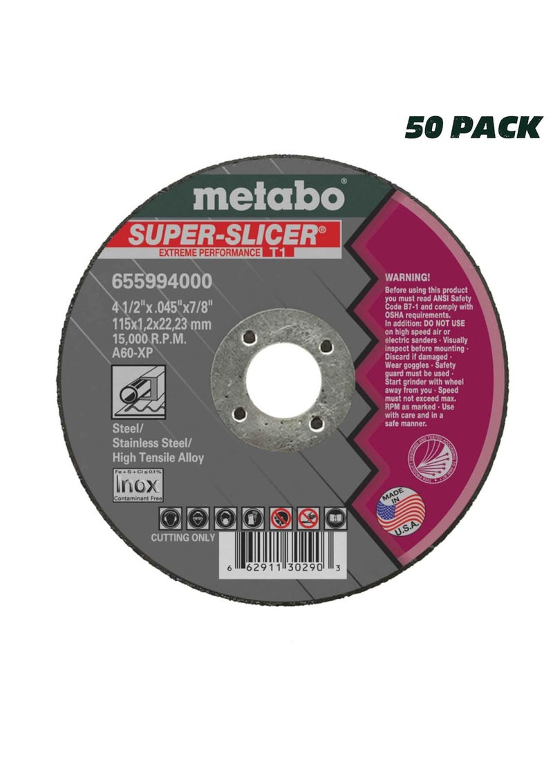 Metabo Metabo 655994000 50Pack  412inch Super Slicer Cutting Wheel  Type 1  45 x 045 x 78  A60XP  White Aluminum Oxide  Contaminant Free  Stainless Steel High Tensile Alloys  - Image 2