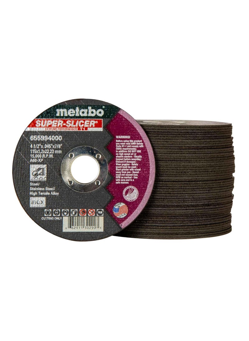 Metabo Metabo 655994000 50Pack  412inch Super Slicer Cutting Wheel  Type 1  45 x 045 x 78  A60XP  White Aluminum Oxide  Contaminant Free  Stainless Steel High Tensile Alloys  - Image 1