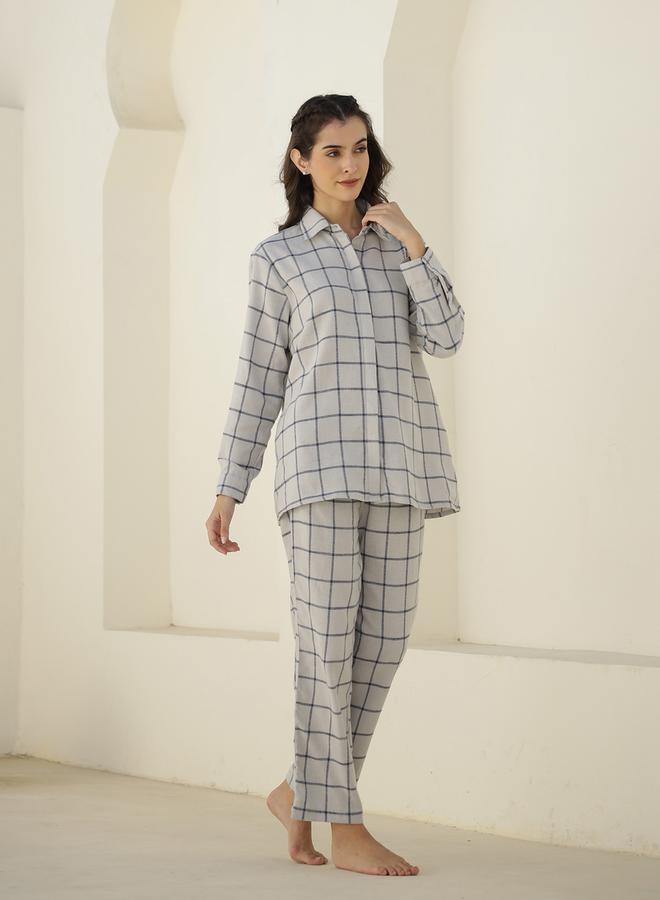 sanskrutihomes sanskrutihomes Checked Long Sleeve Shirt and Pyjama Set  - Image 1